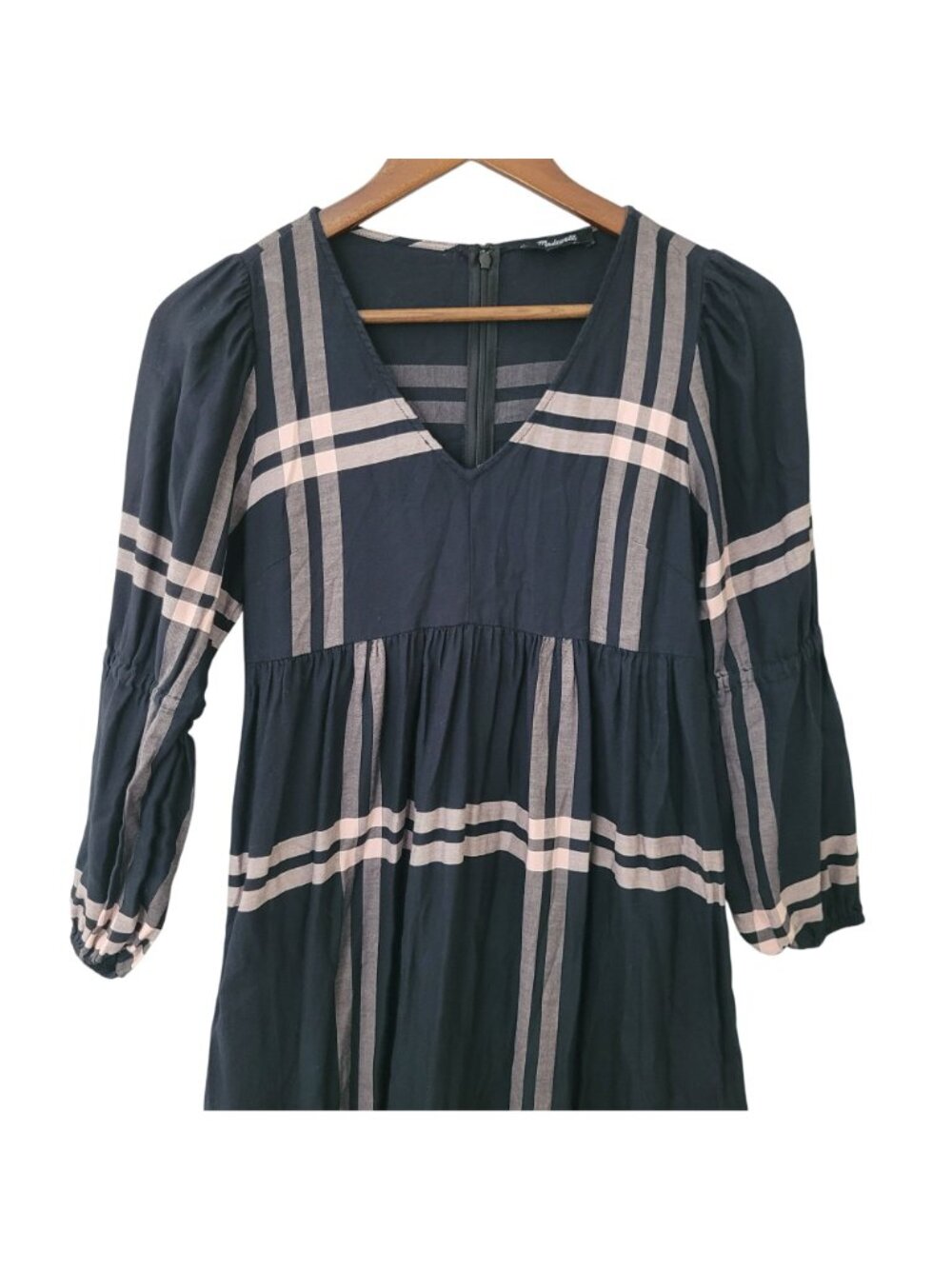 Madewell Plaid Empire Midi Dress Womens Size 0 Black & Pink Boho - Picture 3 of 8